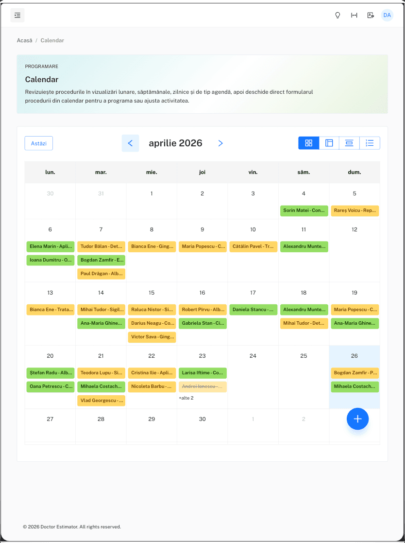 Calendar lunar pe tabletă cu toate programările vizibile