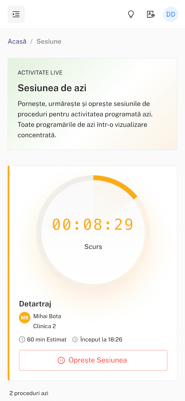 Doctor Estimator — ecran Session timer